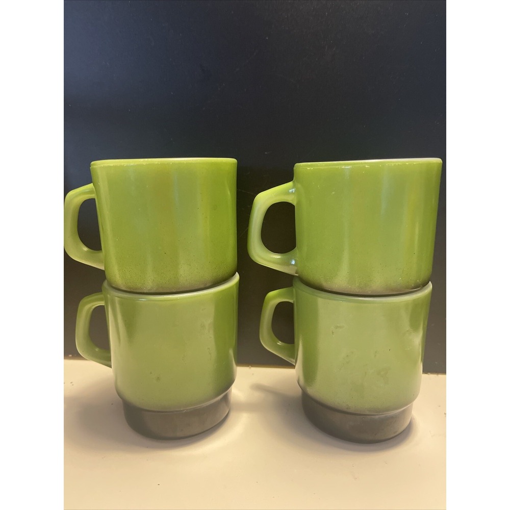 Lot of 4 Anchor Hocking Fire King Avocado Green Cup Coffee Mugs